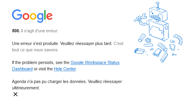 erreur Google Agenda erreur Google Agenda