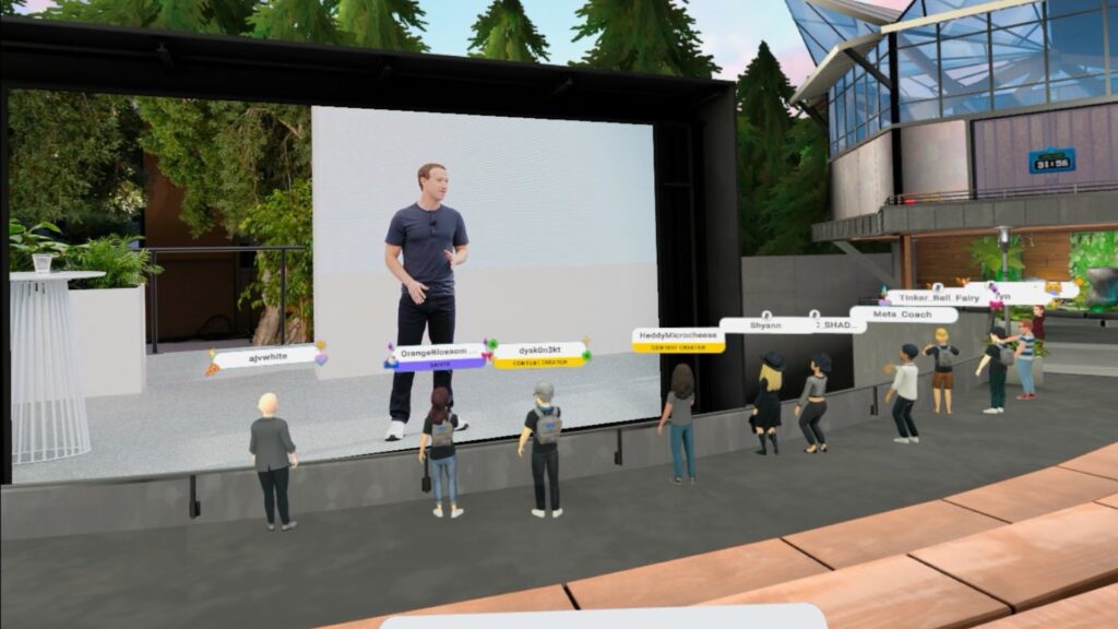 LA conférence Meta COnnect de MArk Zuckerberg dans le métavers Horizon Worlds. // Source : Numerama LA conférence Meta COnnect de MArk Zuckerberg dans le métavers Horizon Worlds. // Source : Numerama