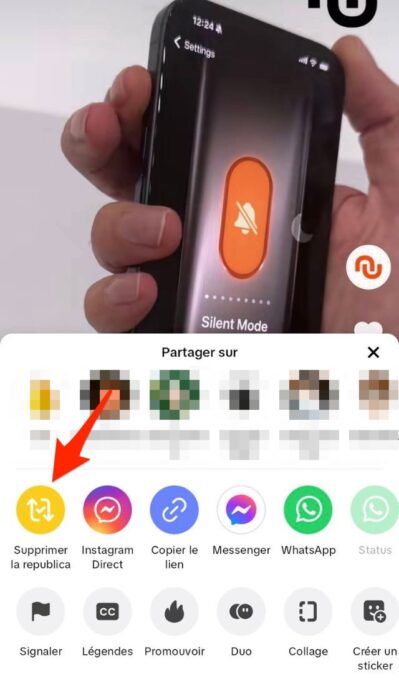 Le bouton pour supprimer la republication // Source : Capture d'écran Numerama Le bouton pour supprimer la republication // Source : Capture d'écran Numerama