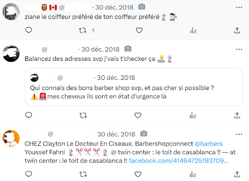 Posts antérieurs à 2019 où l'emoji « 💈 » est associé aux barbershops // Source : Capture d'écran Numerama le 30/08/23 Posts antérieurs à 2019 où l'emoji « 💈 » est associé aux barbershops // Source : Capture d'écran Numerama le 30/08/23