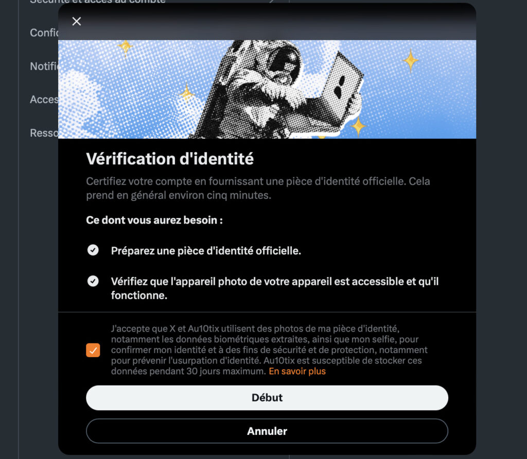 Le nouveau réglage « Vérification d'identité » de X. Le nouveau réglage « Vérification d'identité » de X.