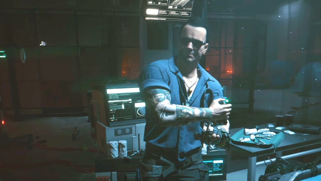 Viktor Vektor dans Cyberpunk 2077 // Source : Capture d'écran Viktor Vektor dans Cyberpunk 2077 // Source : Capture d'écran