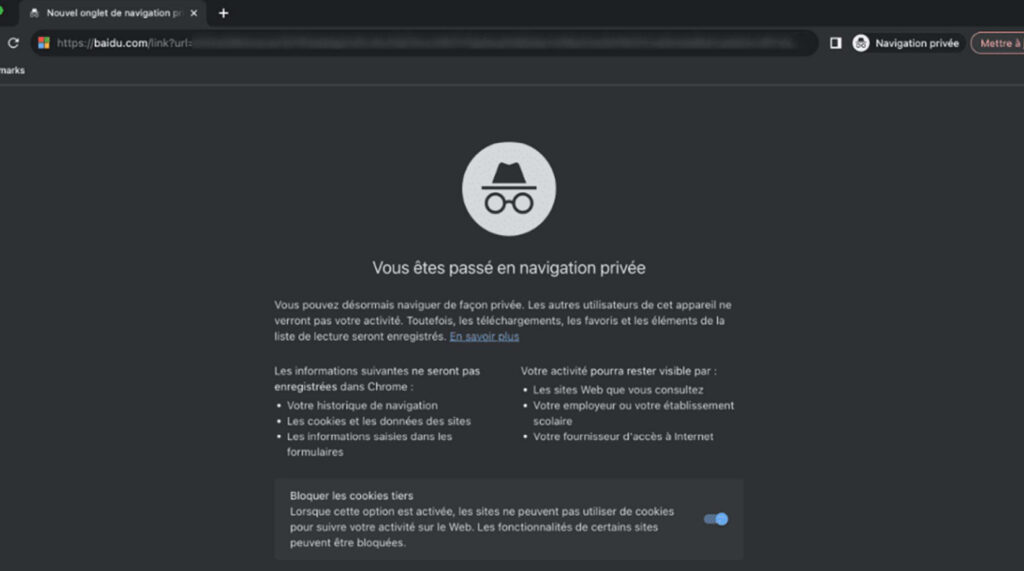 Une page de redirection du moteur de recherche chinois Baidu. // Source : Vade Une page de redirection du moteur de recherche chinois Baidu. // Source : Vade