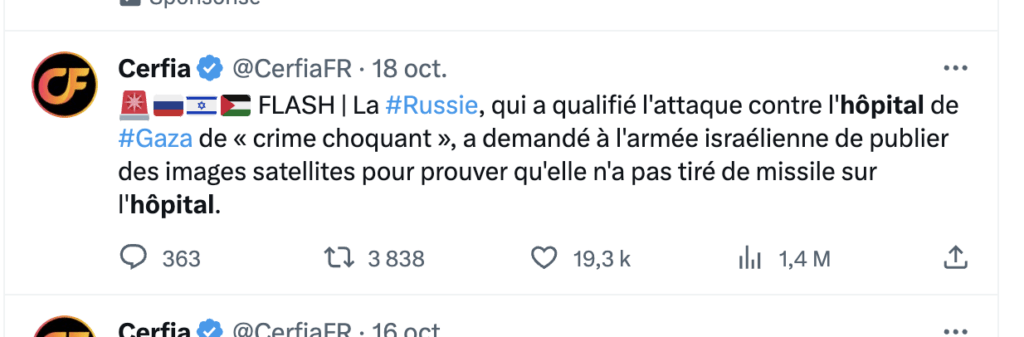 Les comptes d'info sur X, qui ont souvent allumé le feu, font énormément d'audience en relayant rapidement des informations venant des réseaux sociaux. Un cercle vicieux. // Source : X