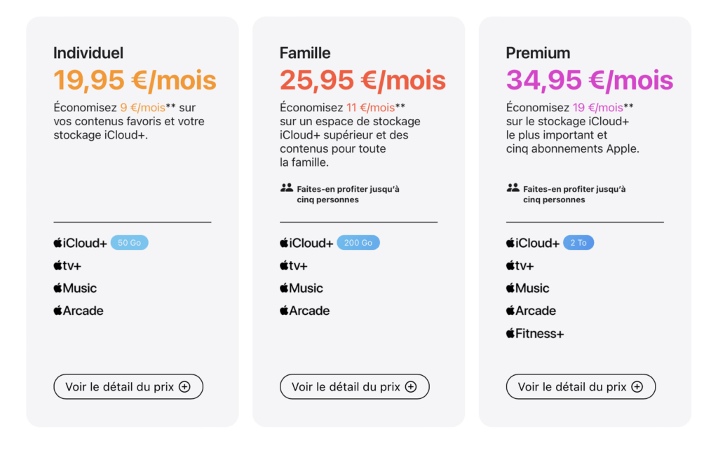 Les nouveaux prix d'Apple One. Les nouveaux prix d'Apple One.