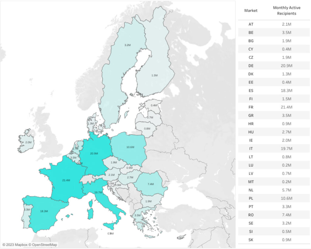 Le nombre d'utilisateurs de TikTok en Europe // Source : TikTok Le nombre d'utilisateurs de TikTok en Europe // Source : TikTok