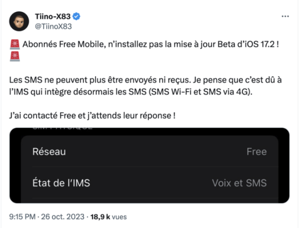 Tiini-X83, qui suit l'actualité de Free Mobile, est le premier à avoir remarqué le problème. Tiini-X83, qui suit l'actualité de Free Mobile, est le premier à avoir remarqué le problème.
