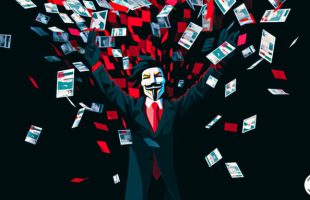 Le collectif Anonymous a pris position pour l'Ukraine // Source : Numerama avec Midjourney