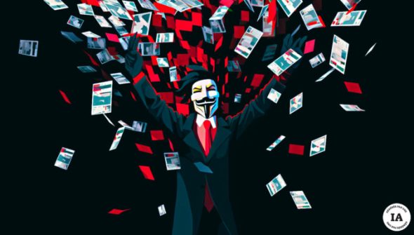 Le collectif Anonymous a pris position pour l'Ukraine // Source : Numerama avec Midjourney Le collectif Anonymous a pris position pour l'Ukraine // Source : Numerama avec Midjourney