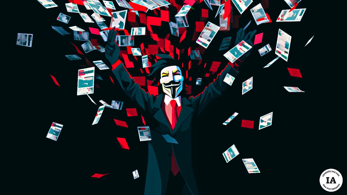 Le collectif Anonymous a pris position pour l'Ukraine // Source : Numerama avec Midjourney Le collectif Anonymous a pris position pour l'Ukraine // Source : Numerama avec Midjourney