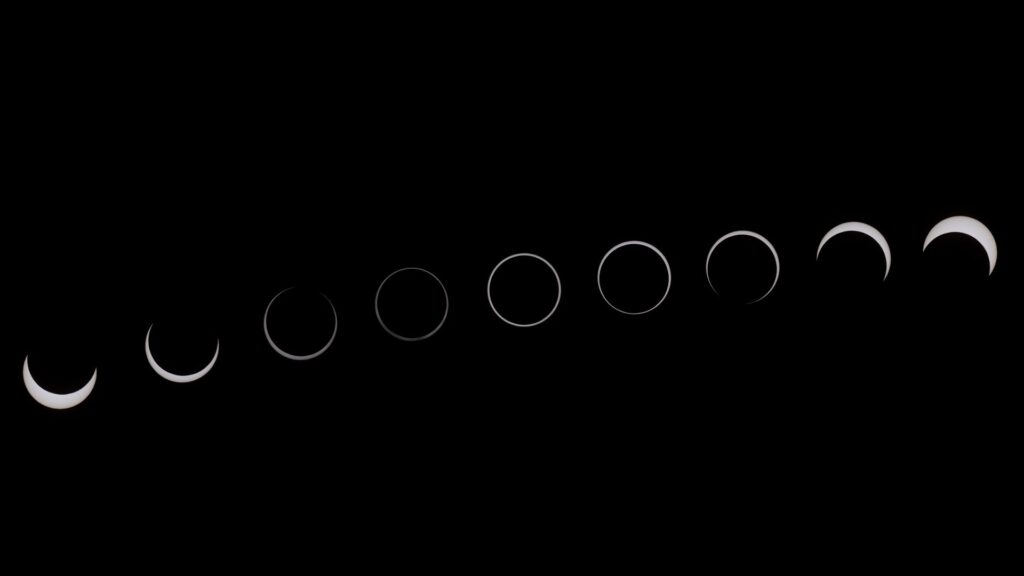 Étapes de l'éclipse annulaire du 14 octobre 2023. // Source : Flickr/CC/Dan Maxwell Étapes de l'éclipse annulaire du 14 octobre 2023. // Source : Flickr/CC/Dan Maxwell