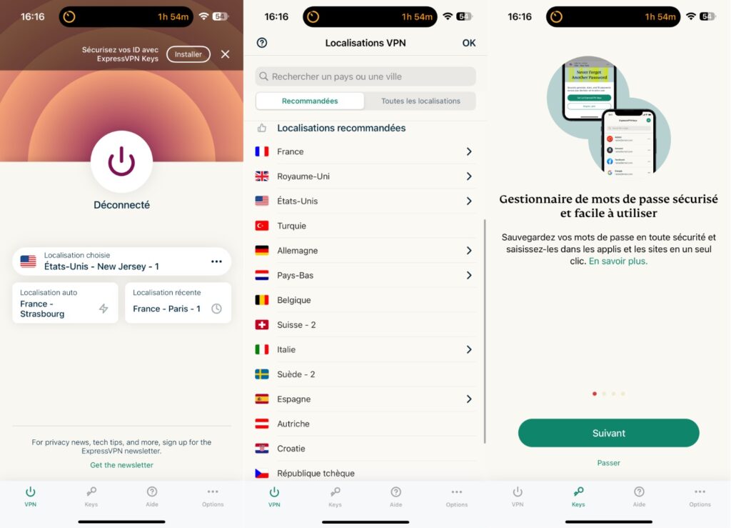 L'interface d'ExpressVPN est extrêmement simple. Un bouton et une liste. L'interface d'ExpressVPN est extrêmement simple. Un bouton et une liste.
