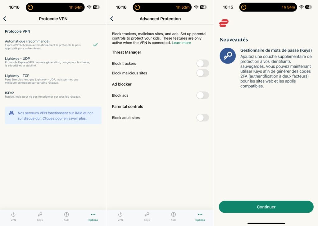 Les réglages d'ExpressVPN permettent d'ajouter des options et de changer les paramètres de connexion. Autrement, l'application n'embête jamais son utilisateur. Les réglages d'ExpressVPN permettent d'ajouter des options et de changer les paramètres de connexion. Autrement, l'application n'embête jamais son utilisateur.