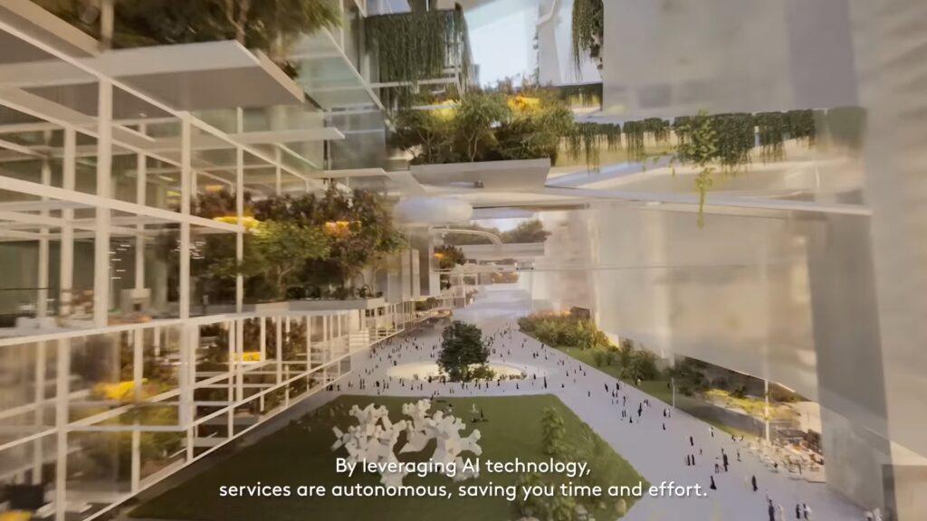 Une simulation de ce à quoi l'intérieur de The Line doit ressembler // Source : YouTube / Neom Une simulation de ce à quoi l'intérieur de The Line doit ressembler // Source : YouTube / Neom