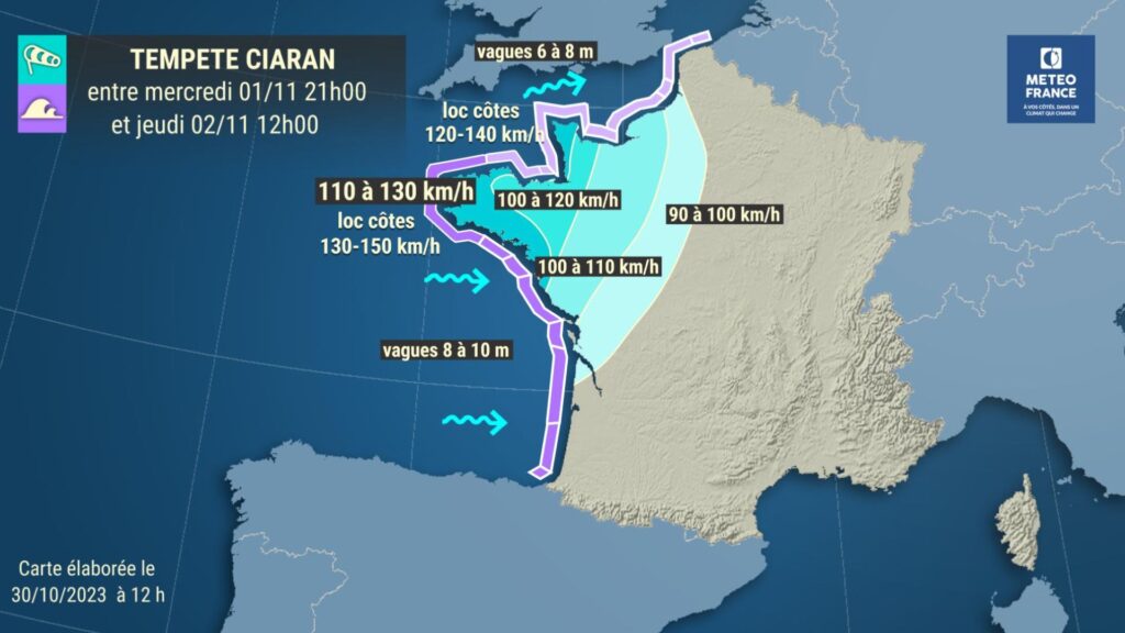 Tempête Ciaran attendue en France. // Source : Via X @meteofrance Tempête Ciaran attendue en France. // Source : Via X @meteofrance