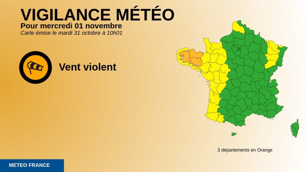 Les départements en vigilance orange. // Source : Via X @VigiMeteoFrance Les départements en vigilance orange. // Source : Via X @VigiMeteoFrance
