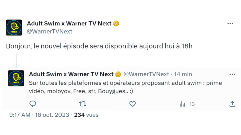 LEsnouveaux épidosdes seront dispnibles à parti de 18 H // Source : Capture d'écran X LEsnouveaux épidosdes seront dispnibles à parti de 18 H // Source : Capture d'écran X
