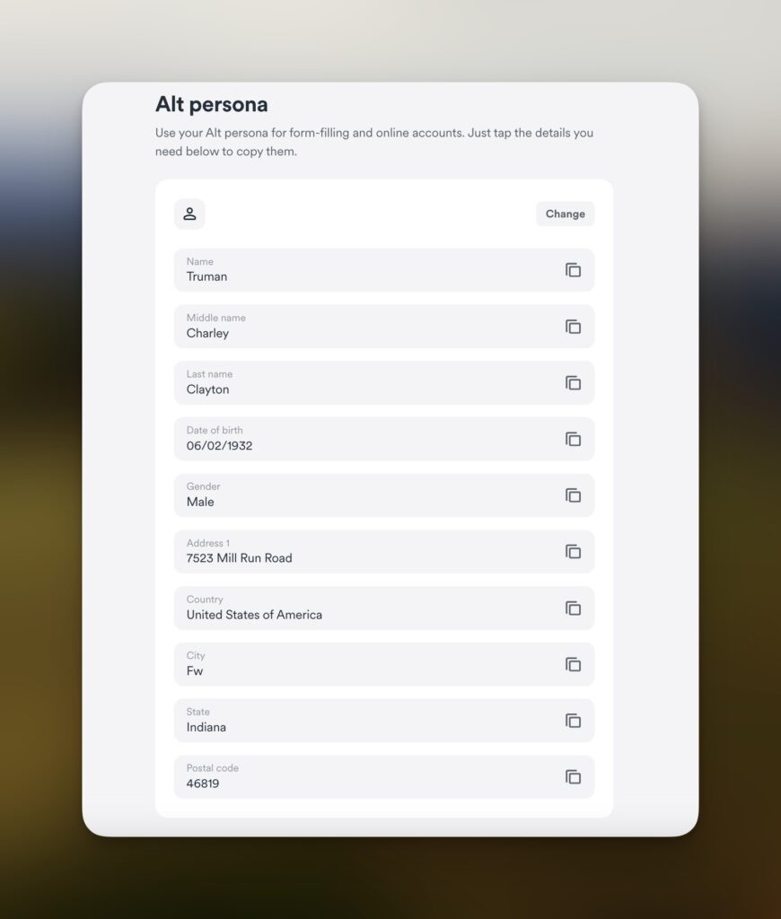 L’identité secondaire, la killer feature de Surfshark. // Source : Capture d'écran L’identité secondaire, la killer feature de Surfshark. // Source : Capture d'écran