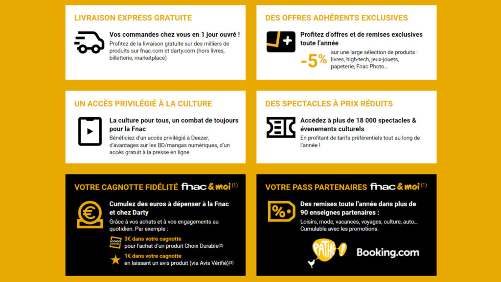 Les avanatgaes de la carte Fnac+ // Source : Fnac Les avanatgaes de la carte Fnac+ // Source : Fnac
