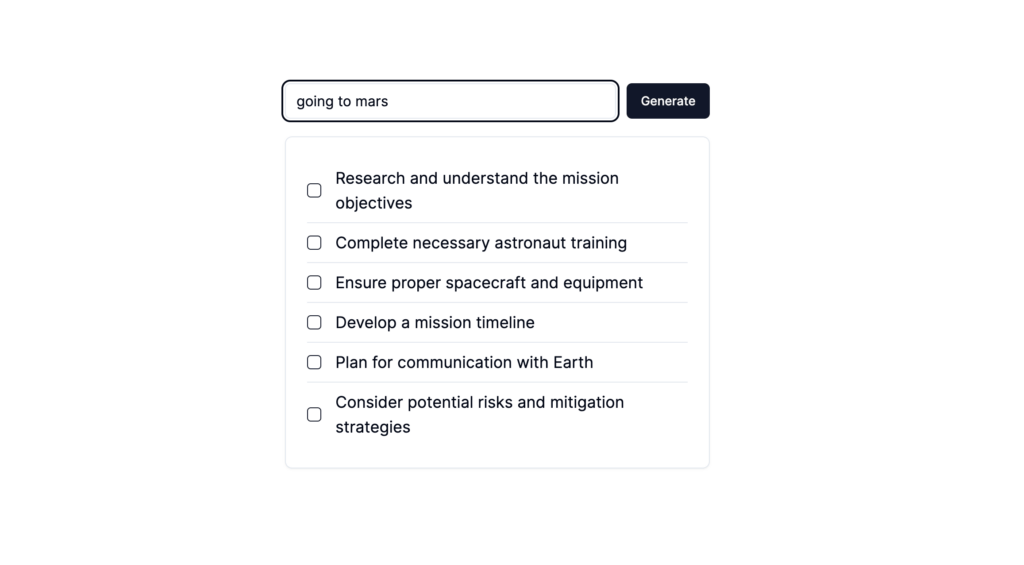Aller sur Mars selon le Checklist Generator Aller sur Mars selon le Checklist Generator