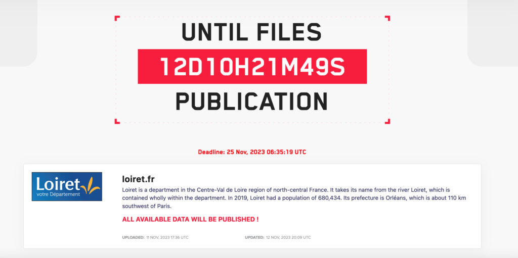 La revendication de l'attaque sur le site de Lockbit. // Source : Numerama La revendication de l'attaque sur le site de Lockbit. // Source : Numerama