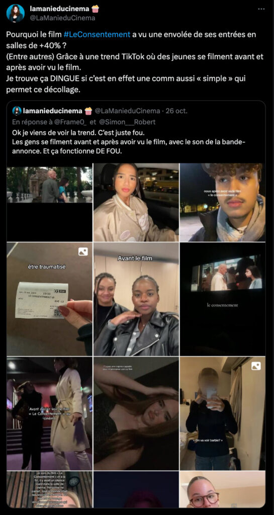 Le message sur X parlant de la trend TikTok // Source : La Manie du Cine Le message sur X parlant de la trend TikTok // Source : La Manie du Cine