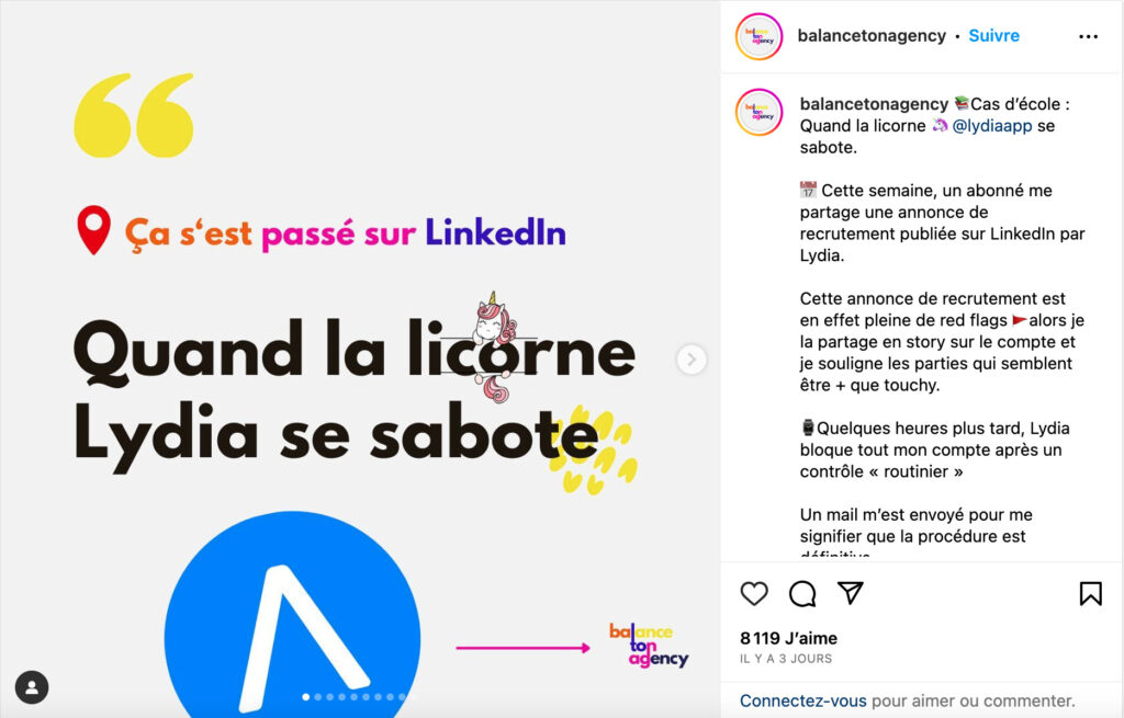 La publication sur Instagram de Balance Ton Agency // Source : Balance Ton Agency La publication sur Instagram de Balance Ton Agency // Source : Balance Ton Agency