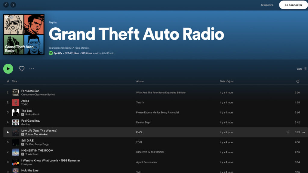 Station de radio GTA sur Spotify // Source : Rockstar Games Station de radio GTA sur Spotify // Source : Rockstar Games