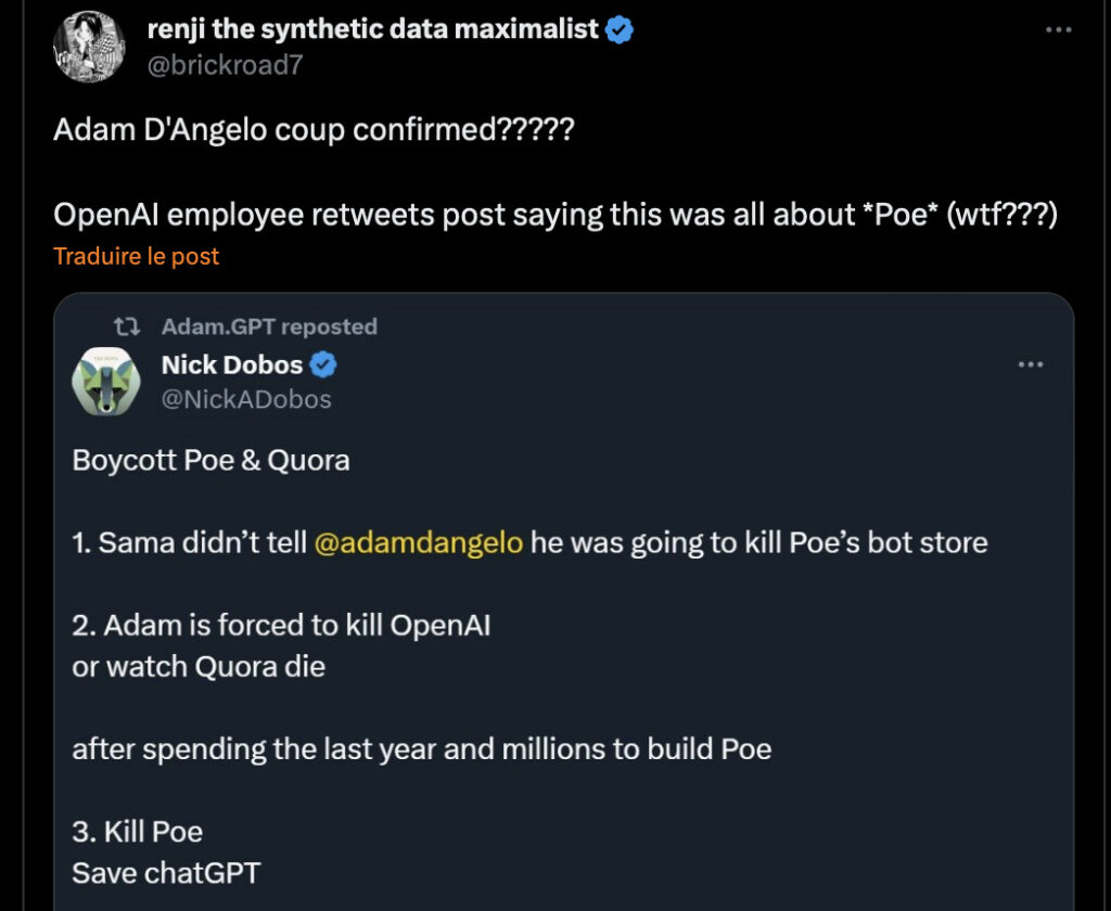 Des tweets anti-Quora auraient été retweetés par des employés d'OpenAI. Évidemment, Twitter adore ce drama. Des tweets anti-Quora auraient été retweetés par des employés d'OpenAI. Évidemment, Twitter adore ce drama.