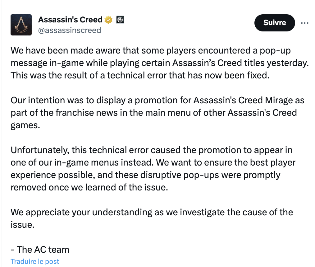 La réponse officielle d'Assasins's Creed. La réponse officielle d'Assasins's Creed.