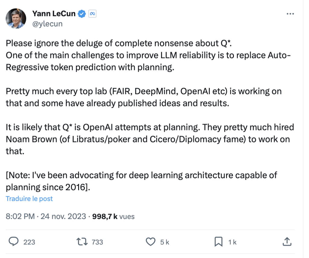Le tweet de Yann LeCun. Le tweet de Yann LeCun.