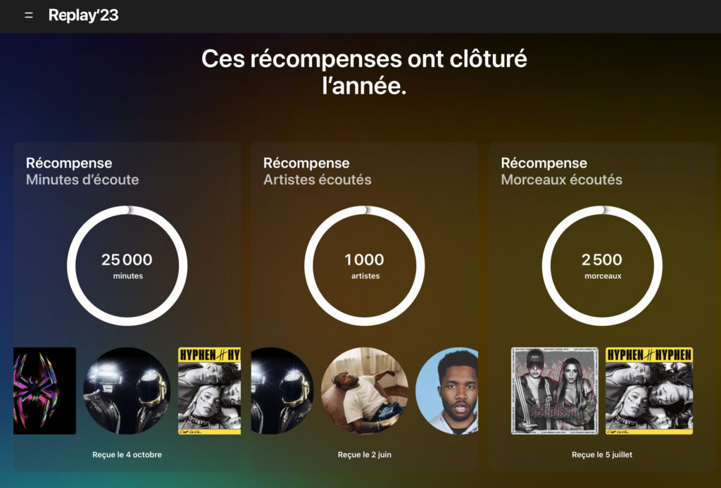 Les récompenses d'Apple Music Replay 2023. Les récompenses d'Apple Music Replay 2023.