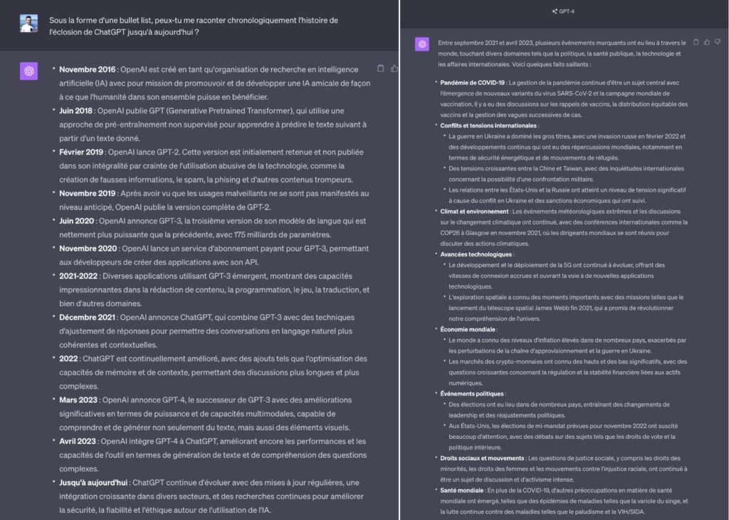 ChatGPT sait désormais quand il est sorti. Il peut aussi résumer l'actualité jusqu'en avril 2023. ChatGPT sait désormais quand il est sorti. Il peut aussi résumer l'actualité jusqu'en avril 2023.