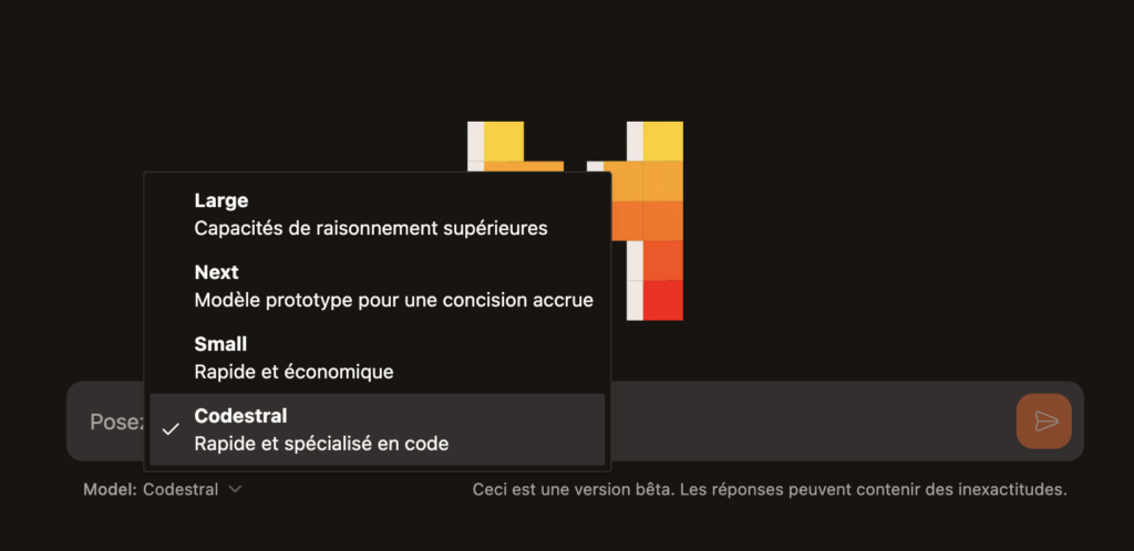 Voilà comment sélectionner l'option Codestral // Source : Mistral Voilà comment sélectionner l'option Codestral // Source : Mistral