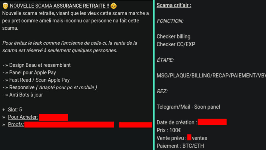 Deux annonces publicitaires pour des services cybercriminels. // Source : Vade Deux annonces publicitaires pour des services cybercriminels. // Source : Vade