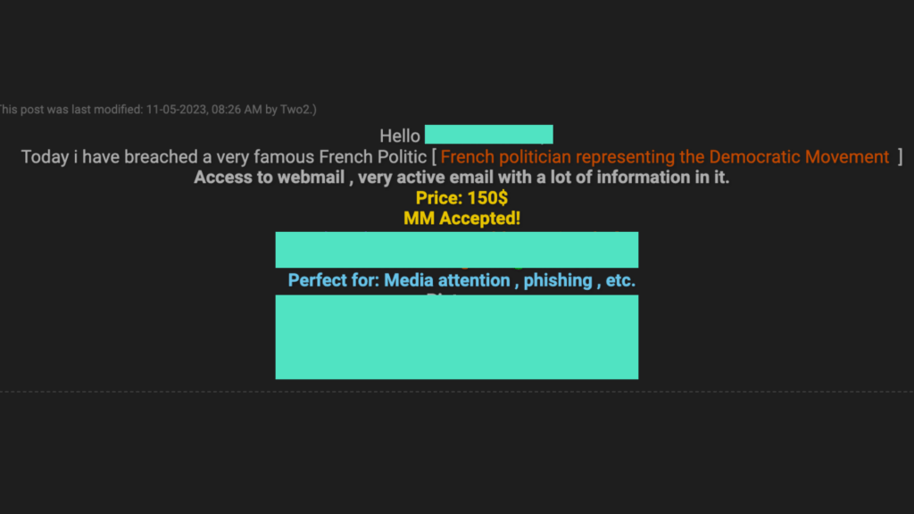L'annonce de vente d'information sur un forum de hacker. // Source : Numerama L'annonce de vente d'information sur un forum de hacker. // Source : Numerama