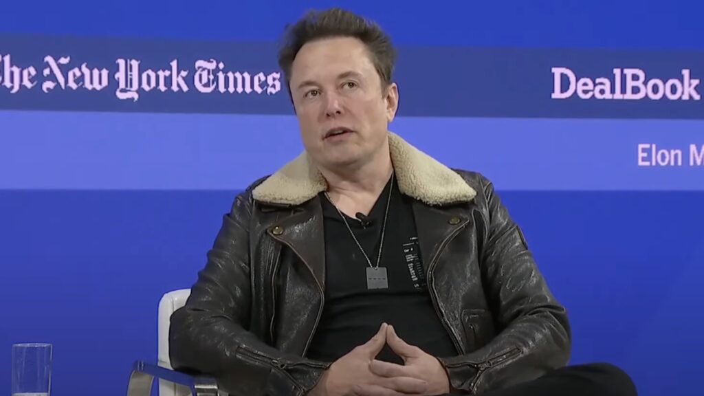 Elon Musk lors de la conférence DealBook dur New York Times. // Source : YouTube / NYT Elon Musk lors de la conférence DealBook dur New York Times. // Source : YouTube / NYT