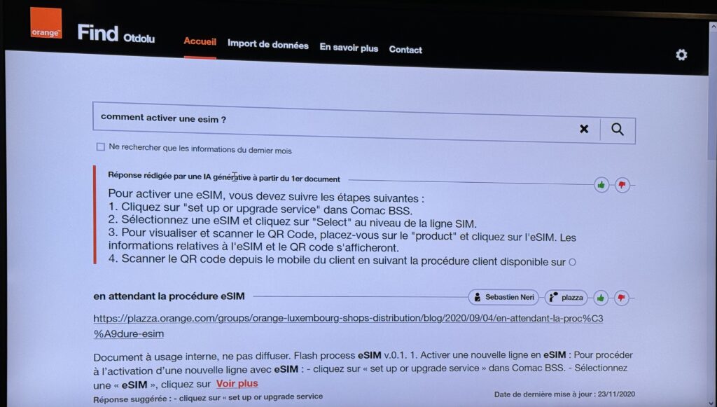 Find prend la forme d'un champ texte en haut du moteur de recherche interne d'Orange. Find prend la forme d'un champ texte en haut du moteur de recherche interne d'Orange.