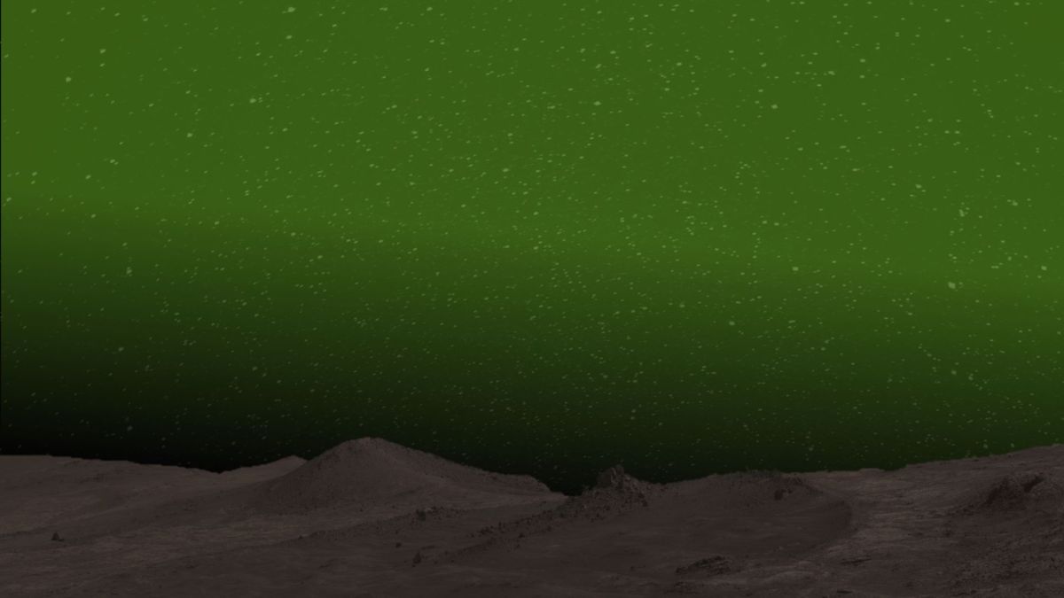 Vue d'artiste de la lueur verte sur Mars. // Source : NASA/JPL-Caltech/Cornell Univ./Arizona State Univ.– E. W. Knutsen Vue d'artiste de la lueur verte sur Mars. // Source : NASA/JPL-Caltech/Cornell Univ./Arizona State Univ.– E. W. Knutsen