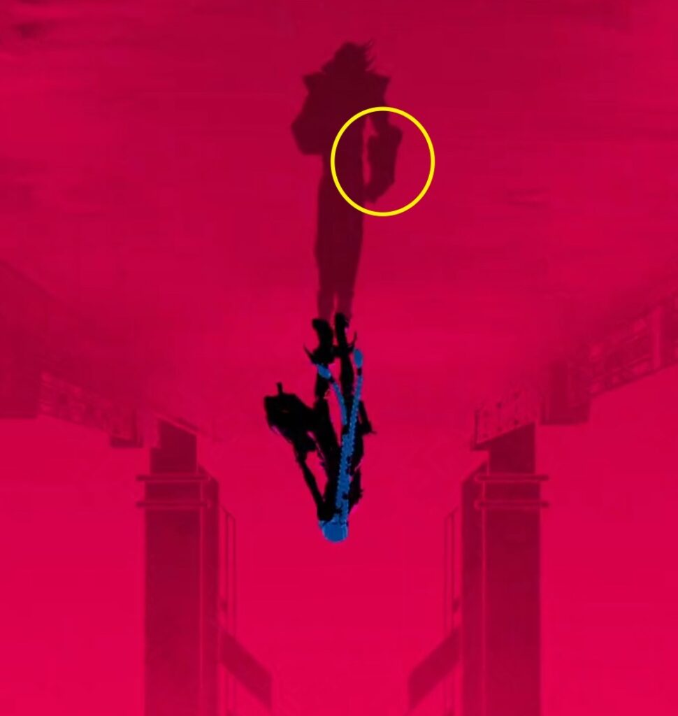 On devine la silhouette de Vi grâce à son arme // Source : Capture d'écran et montage Numerama On devine la silhouette de Vi grâce à son arme // Source : Capture d'écran et montage Numerama