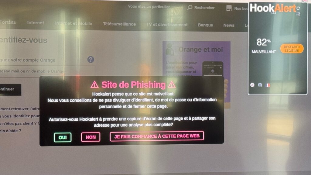 Ce site, qui existe vraiment, imite le portail de connexion Orange. Hookalert le détecte. // Source : Numerama Ce site, qui existe vraiment, imite le portail de connexion Orange. Hookalert le détecte. // Source : Numerama