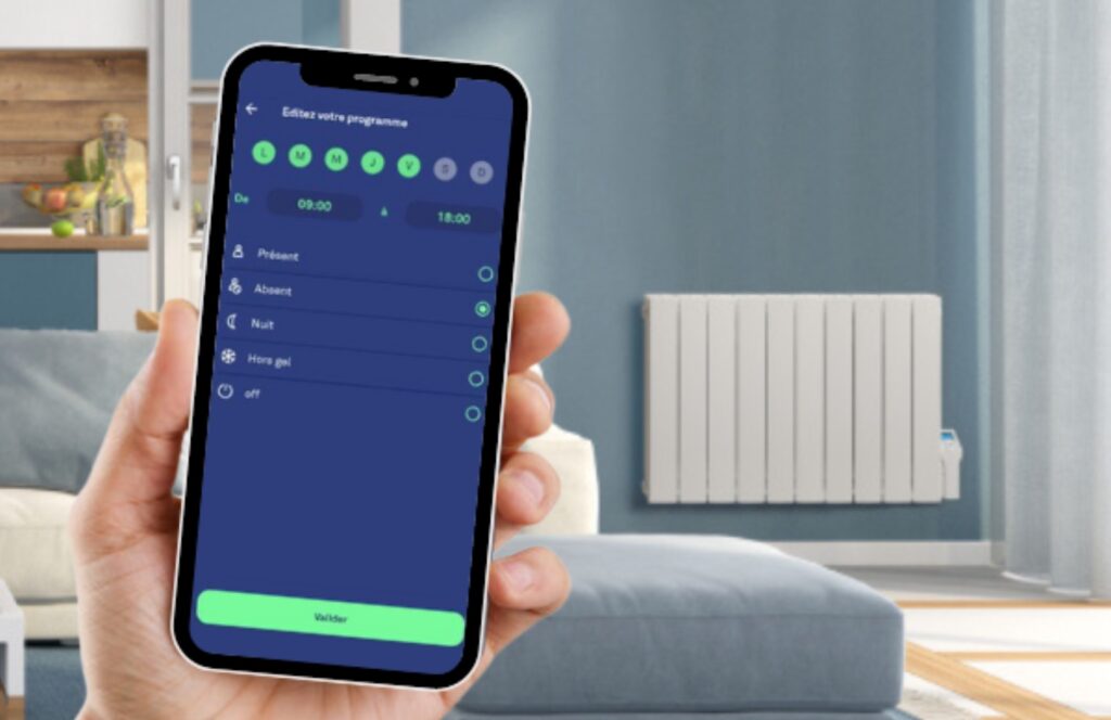 L'application Enki de Leroy Merlin permet de contrôler son radiateur, à la maison ou à distance. On peut aussi créer des programmes de chauffe. // Source : Leroy Merlin L'application Enki de Leroy Merlin permet de contrôler son radiateur, à la maison ou à distance. On peut aussi créer des programmes de chauffe. // Source : Leroy Merlin