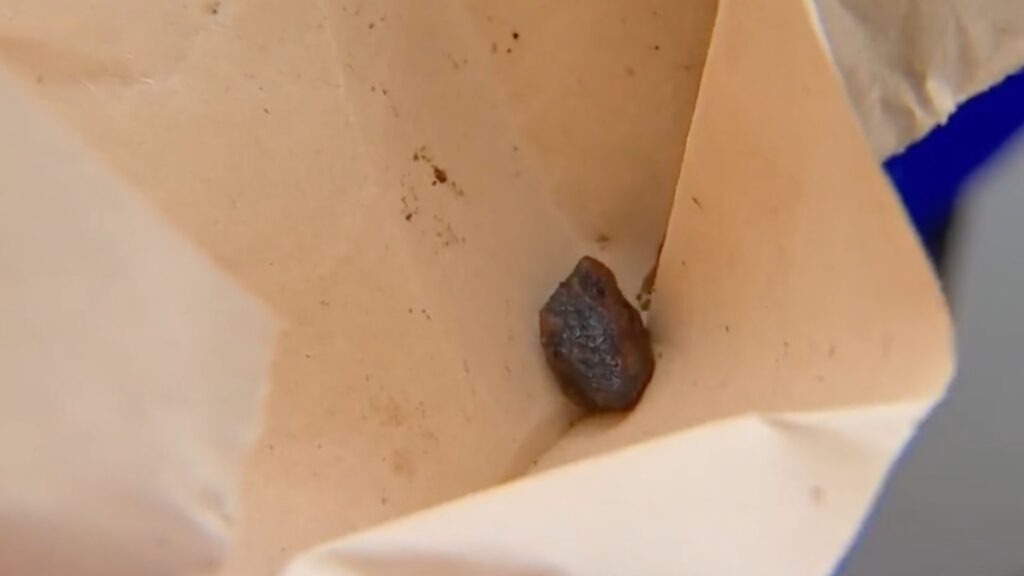 Le gravillon récupéré sur les lieux. // Source : Capture d'écran X @TF1Info Le gravillon récupéré sur les lieux. // Source : Capture d'écran X @TF1Info