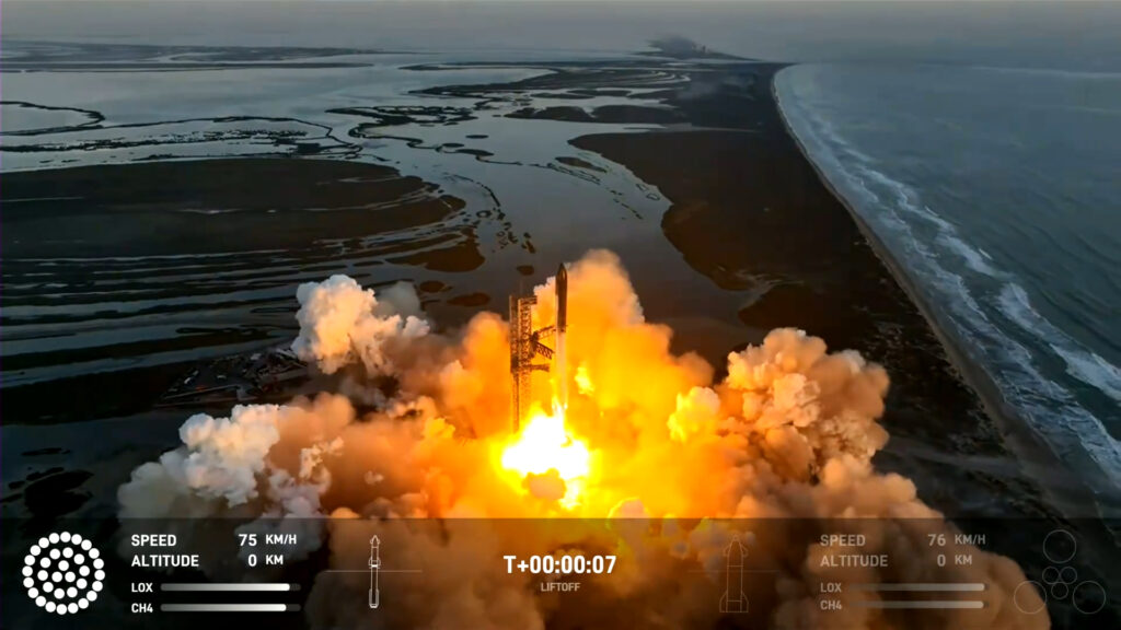 Le décollage du Starship diffusé en direct // Source : SpaceX Le décollage du Starship diffusé en direct // Source : SpaceX