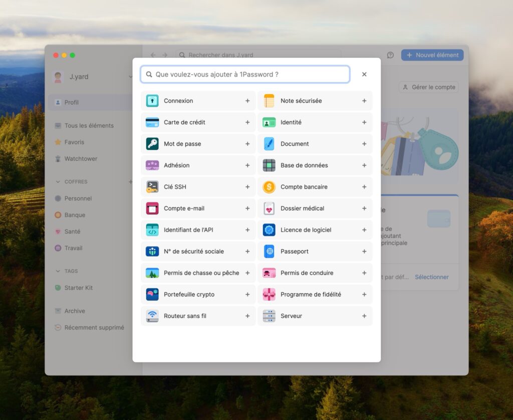 1Password permet d’enregistrer des identifiants très variés. // Source : Capture d'écran 1Password permet d’enregistrer des identifiants très variés. // Source : Capture d'écran