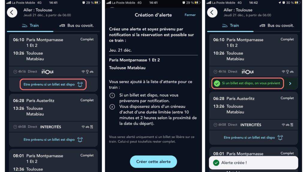 Les étapes à suivre (cliquez pour agrandir). // Source : Captures d'écran SNCF Connect sur iOS Les étapes à suivre (cliquez pour agrandir). // Source : Captures d'écran SNCF Connect sur iOS