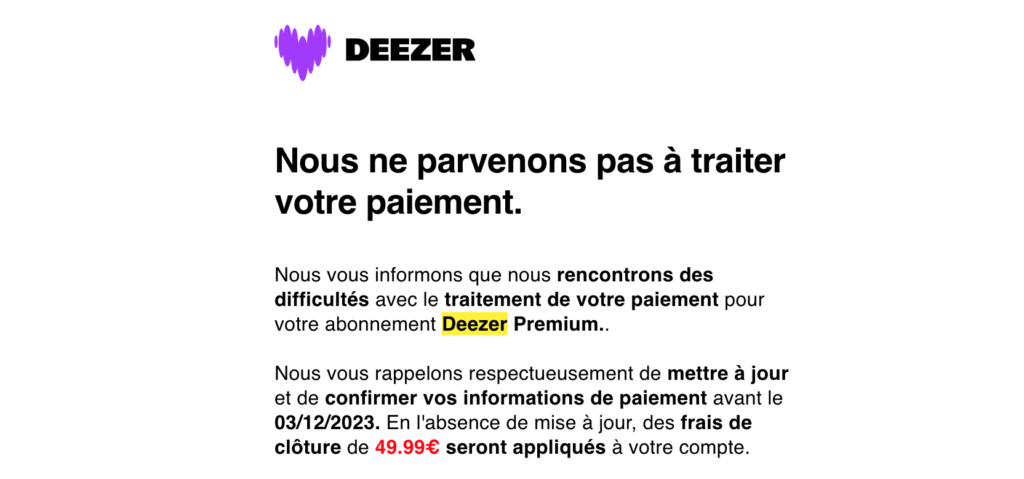 Le mail de phishing. // Source : Numerama Le mail de phishing. // Source : Numerama
