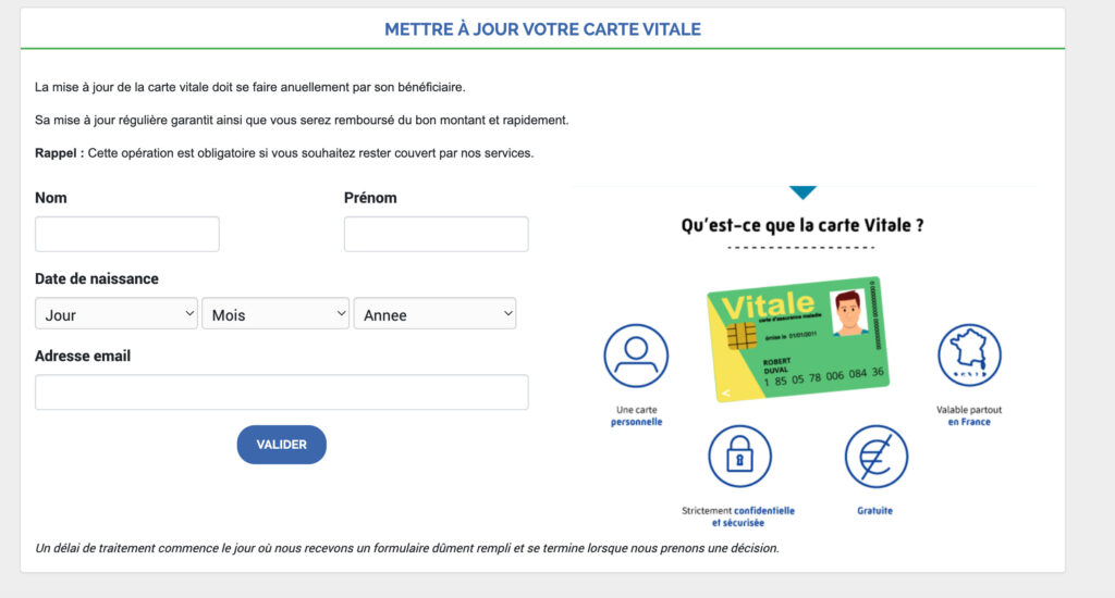 Le site clone de l'assurance maladie. // Source : Numerama Le site clone de l'assurance maladie. // Source : Numerama