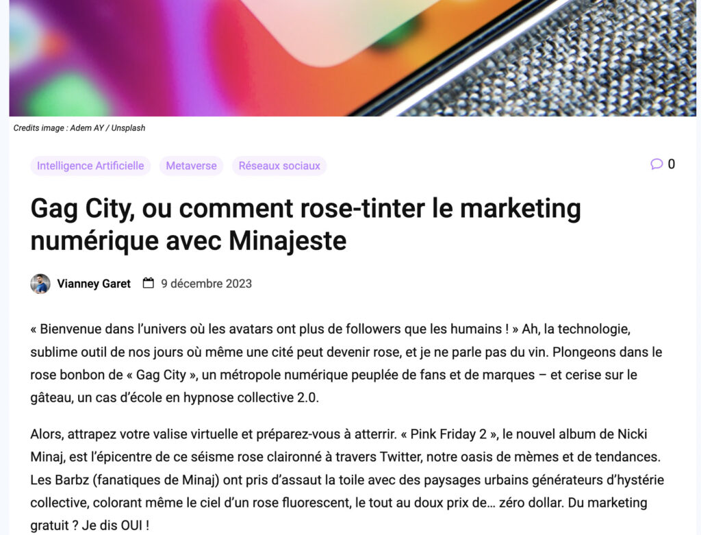 Capture d'écran du début de l'article écrit par IA Capture d'écran du début de l'article écrit par IA