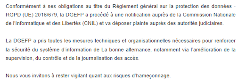 Le signalement envoyé aux personnes concernées. // Source : Ministère du travail Le signalement envoyé aux personnes concernées. // Source : Ministère du travail